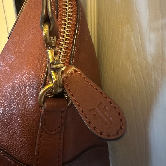 Frye Ring Dome Cognac Brown Satchel Shoulder Handbag 2 Ways to Carry *BEAUTIFUL* - Picture 12 of 16